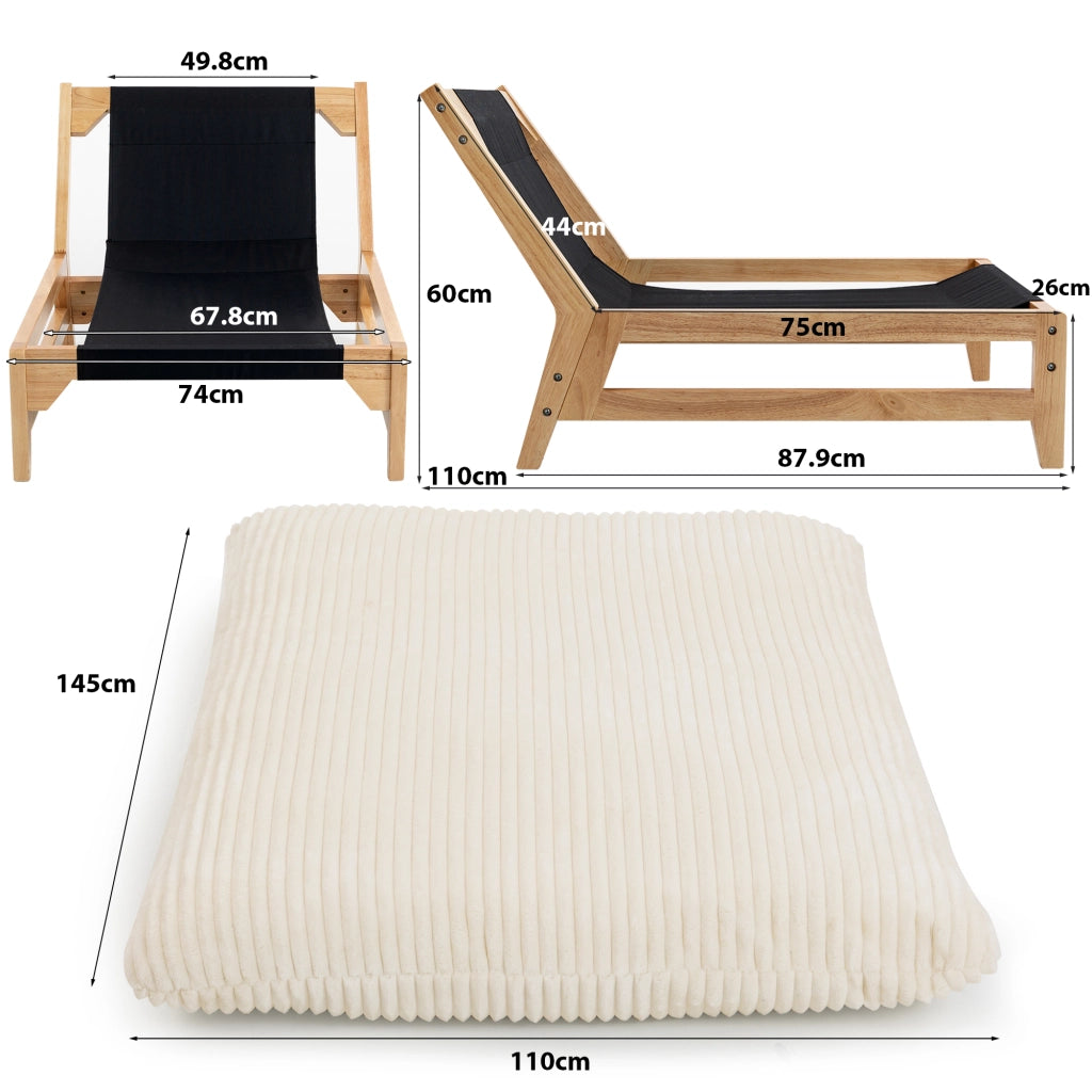 Poltrona pouf in velluto a coste; imbottitura morbida; supporto schiena; bianco; 1 posto