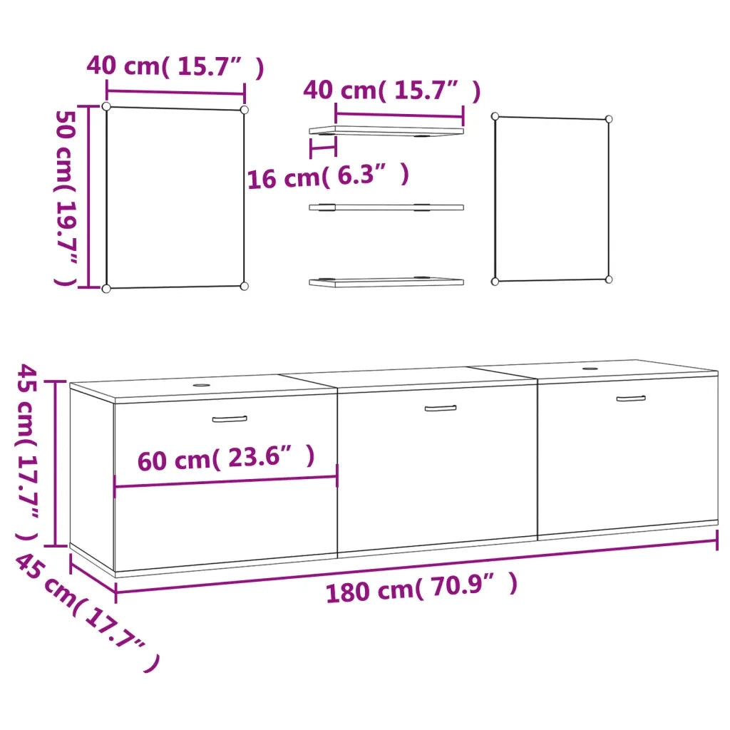 Set Mobili da Bagno | Armadio da bagno 6 pz Nero in Legno Multistrato