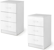 Cassettiera a 3 Cassetti, Comodino Cassettiera in legno, Comodino Moderno con Cassetti per Soggiorno, Camera da Letto, Corridoio, Ufficio, 37 x 34 x 66,5 cm (Bianco, 2 Pezzi)