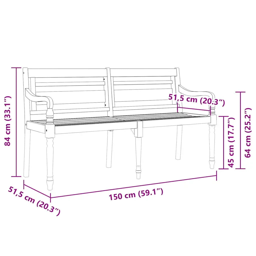 Panchina Batavia con Cuscino Grigio 150 cm Legno Massello Teak 3100827