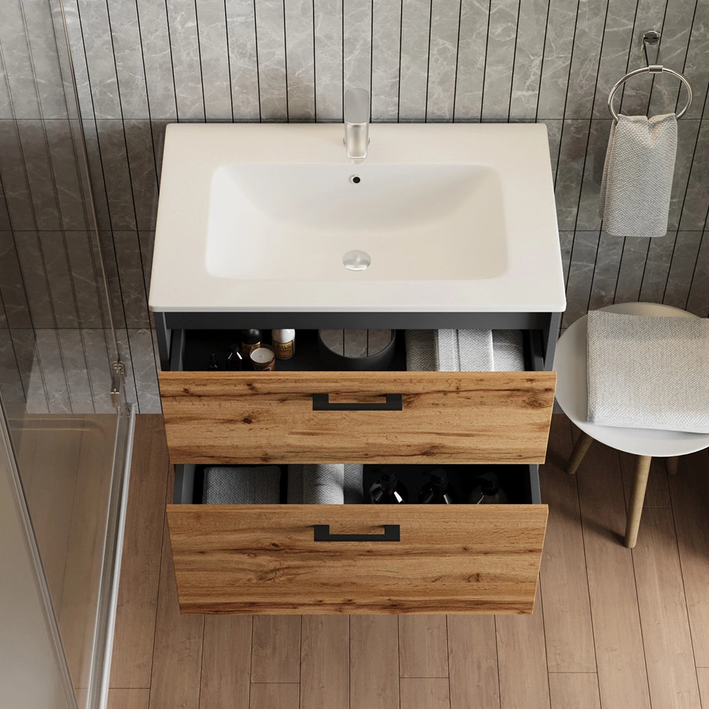 Vicco Set di mobili da bagno Antracite/quercia dorata 61 x 61.5 cm con lavabo
