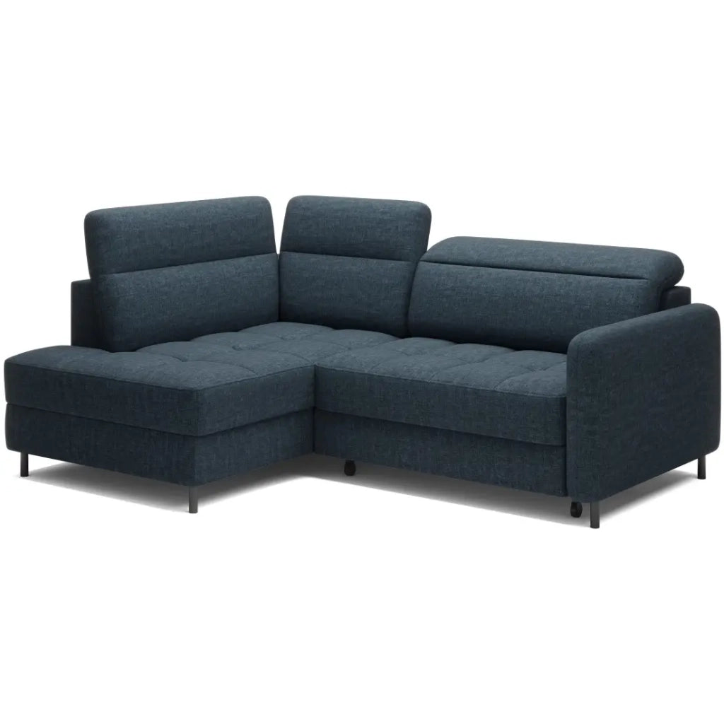 Divano angolare sinistro convertibile BARNEA 208 cm blu scuro con contenitore