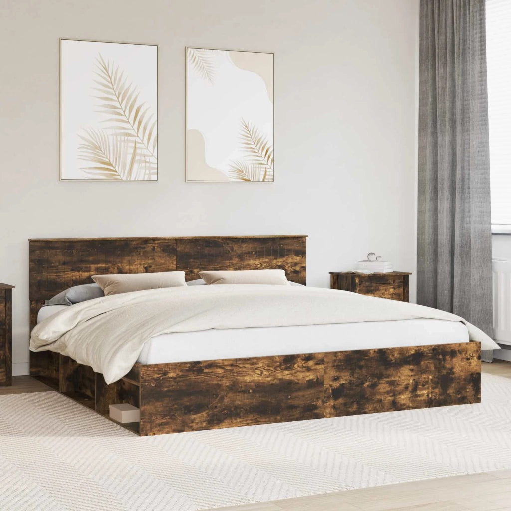 Struttura del letto Rovere fumé 200 x 200 cm Pino massello