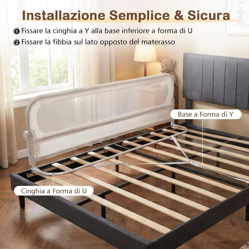 Sponda Letto Anticaduta per Bambini 200 cm, Bianco
Barriera di Sicurezza Pieghevole per Neonati con Altezza 3 Livelli Regolabile, Cinghia Fissaggio Sicuro, Protezione Neonati