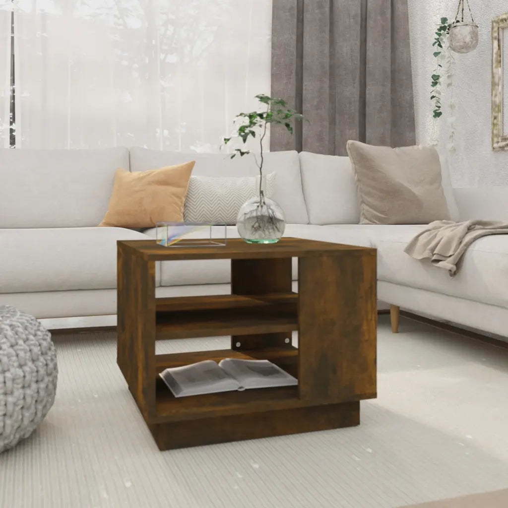 Tavolino da Salotto-Tavolino da soggiorno-Tavolo Rovere Fumo 55x55x43 cm in Truciolato