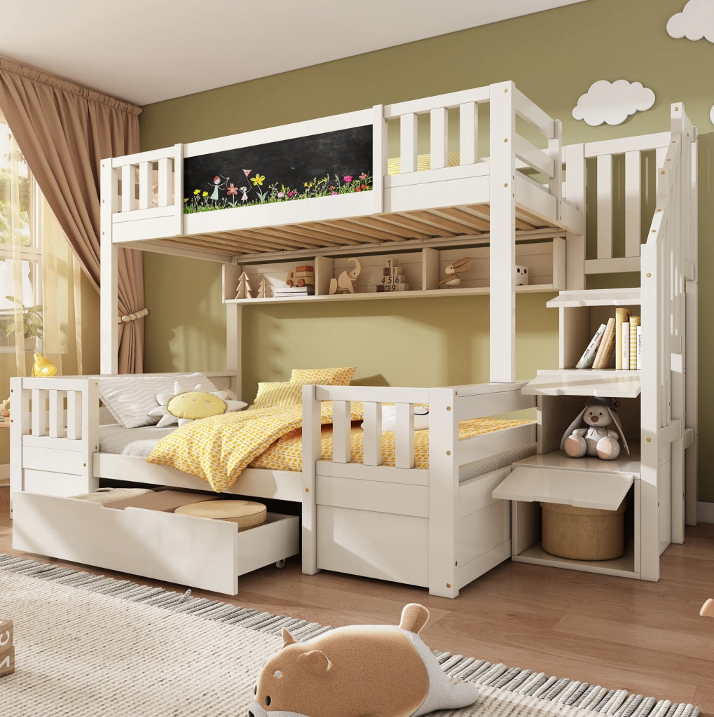 Letto a castello bambini 90x200 e 140x200 cm bianco