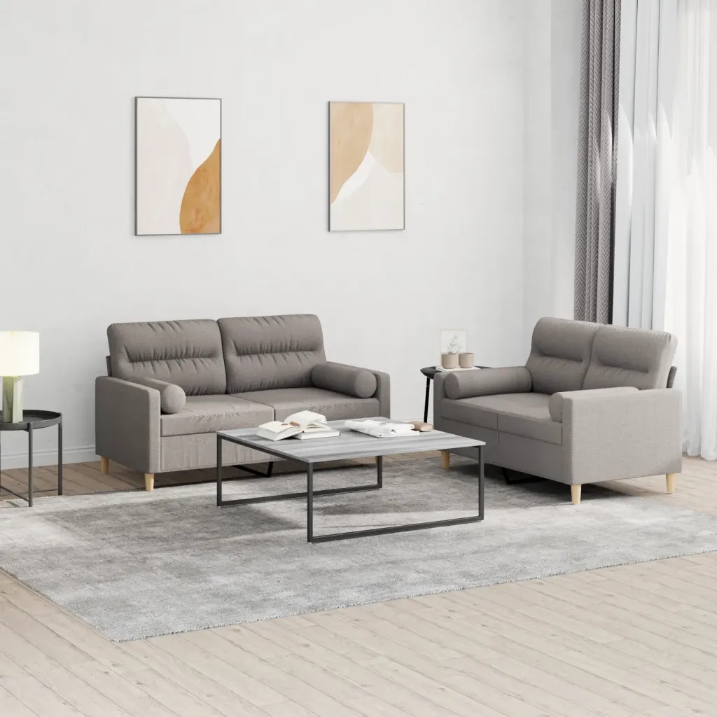 Set Divani 2 pz con Cuscini Tortora in Tessuto 3201591
