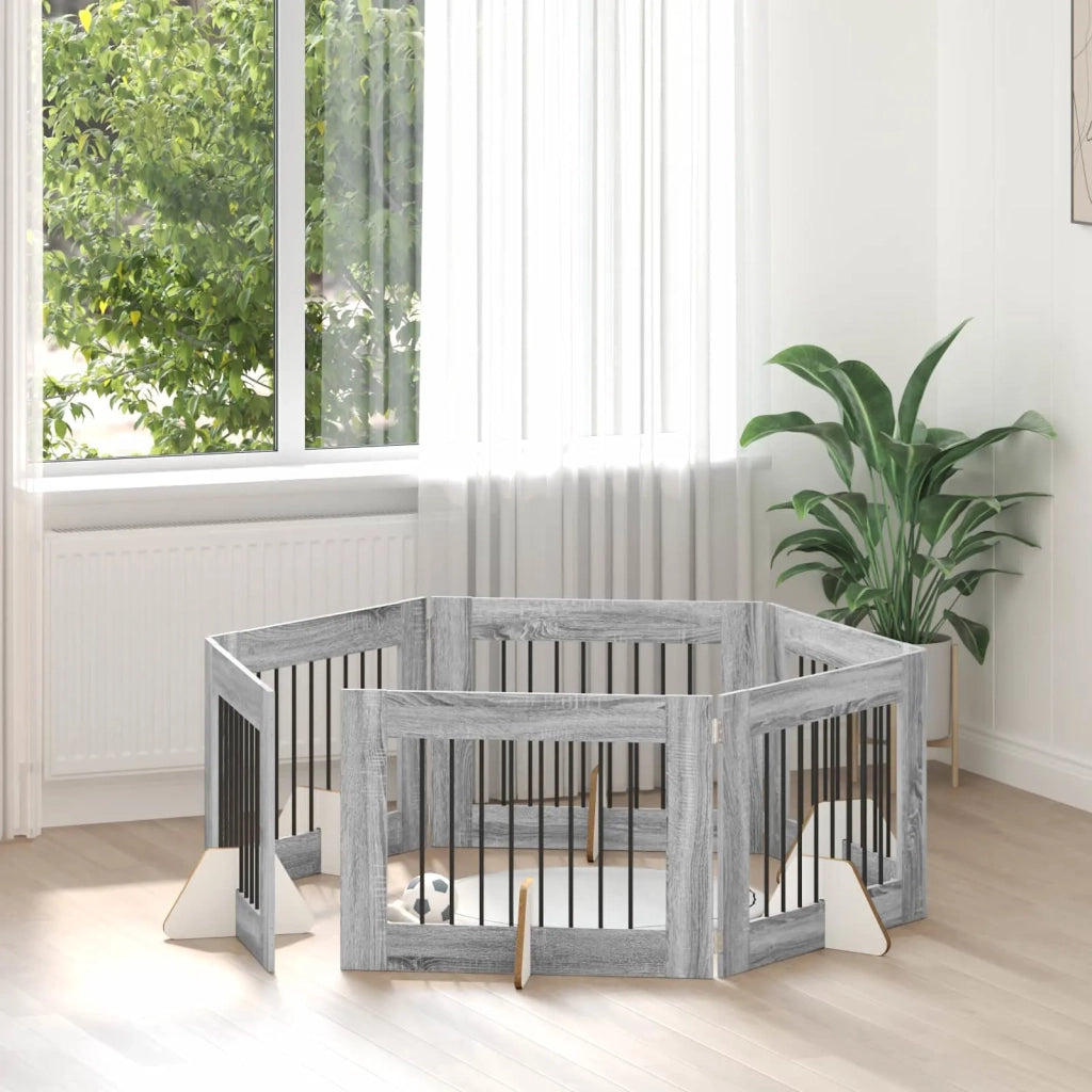 Cancello per cani con supporti 6 pz Grigio Sonoma 80 x 60 cm CFW9055484