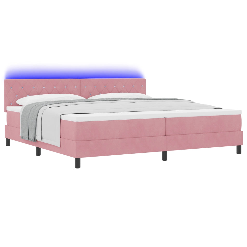 Letto a box spring con materasso e LED Rosa 200x200 cm in velluto