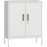 Armadietto da Ufficio 80x40x100 cm a 2 Ripiani Regolabili con Serratura e 2 Chiavi in Acciaio Bianco
