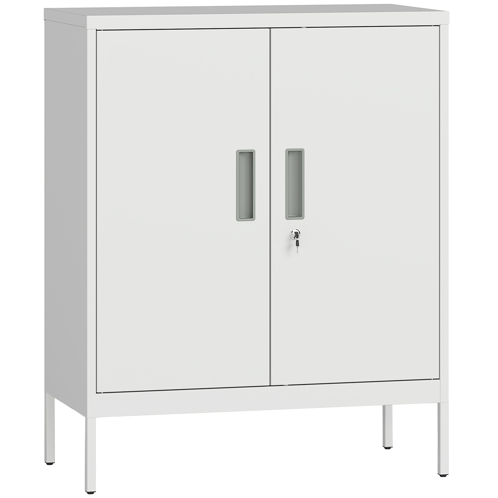 Armadietto da Ufficio 80x40x100 cm a 2 Ripiani Regolabili con Serratura e 2 Chiavi in Acciaio Bianco