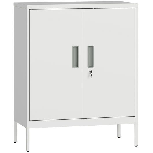 Armadietto da Ufficio 80x40x100 cm a 2 Ripiani Regolabili con Serratura e 2 Chiavi in Acciaio Bianco