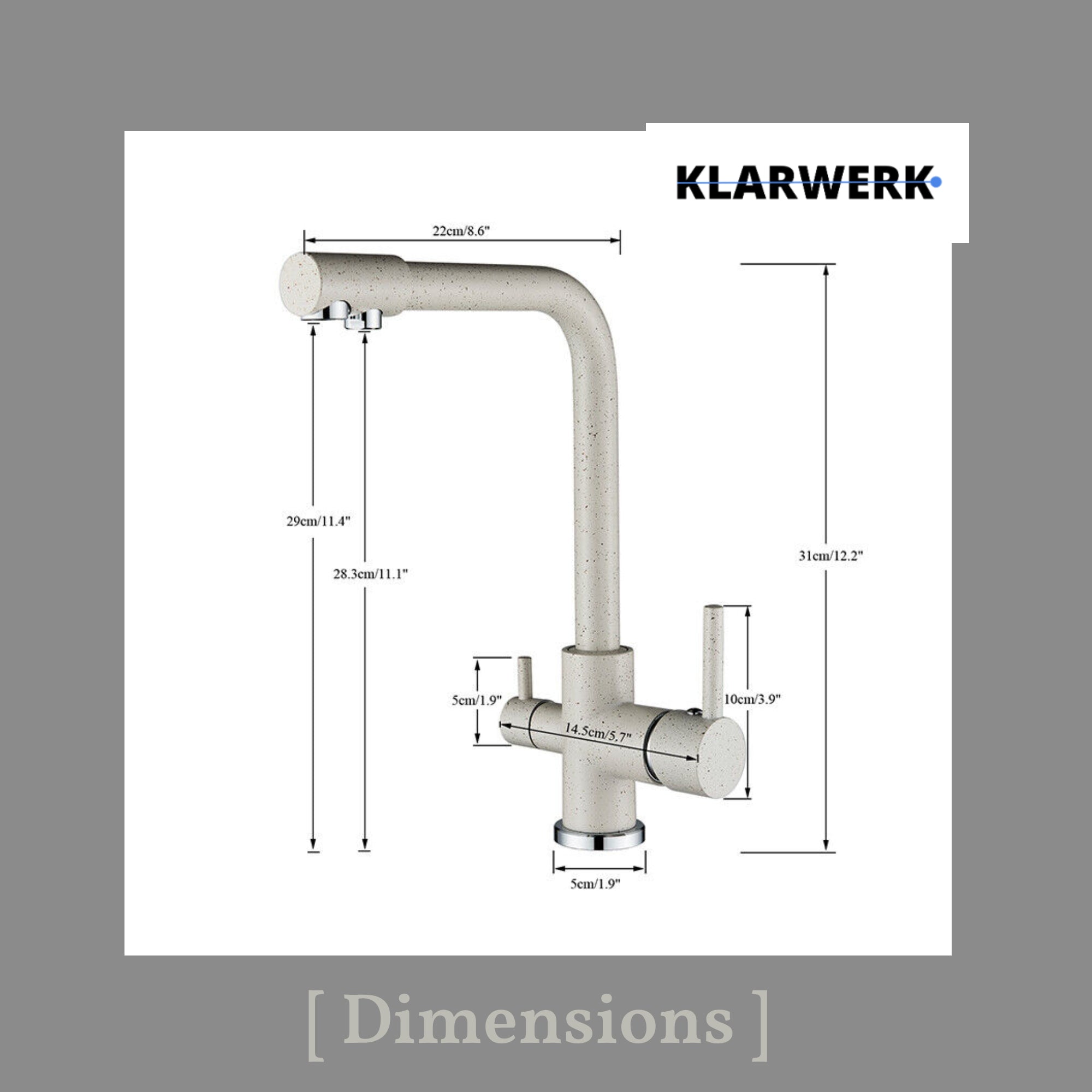 FELIX | Rubinetto per acqua potabile a 3 vie color beige sabbia | miscelatore da cucina ad osmosi in acciaio inossidabile | Filtro 3 connessioni