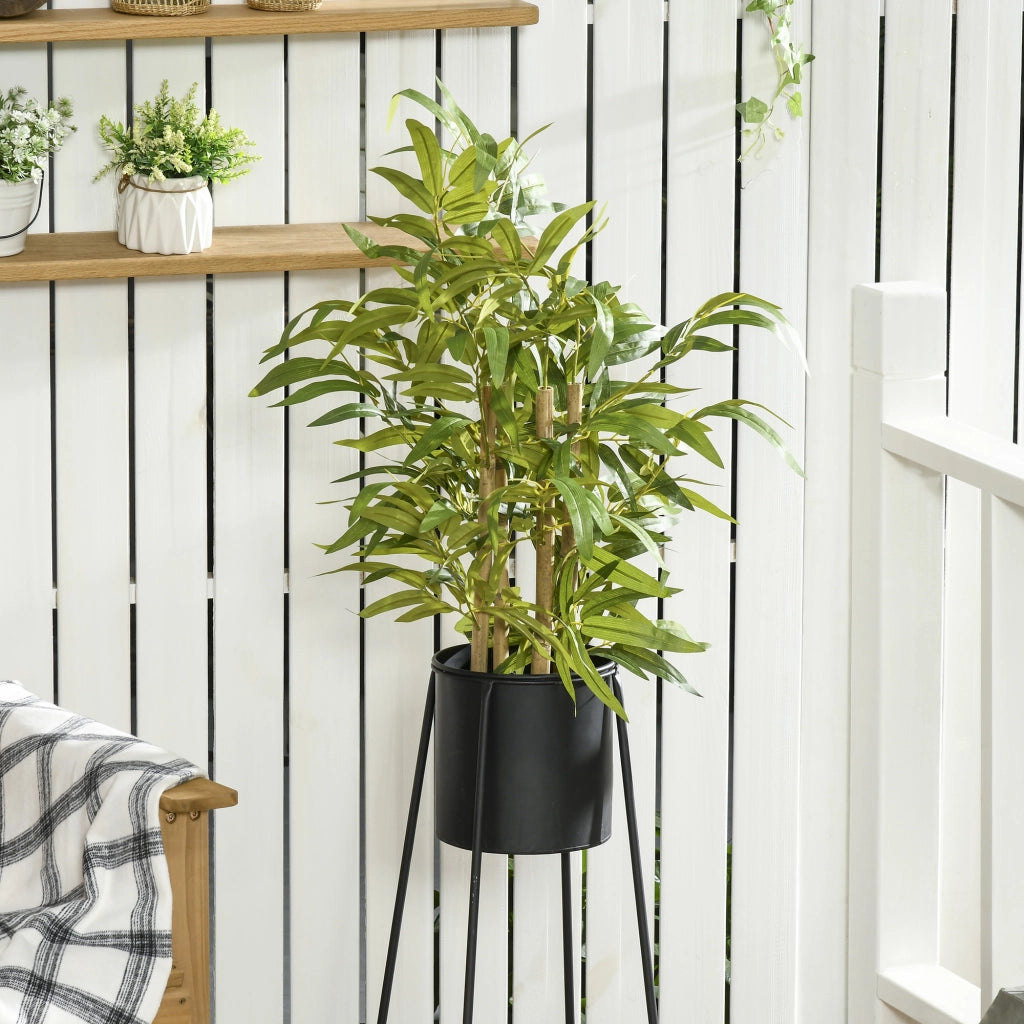 Bambù Artificiale con Vaso, Pianta Sintetica Verde Alta 60 cm, Tronco Rami e Foglie, Realistica per Casa e Ufficio