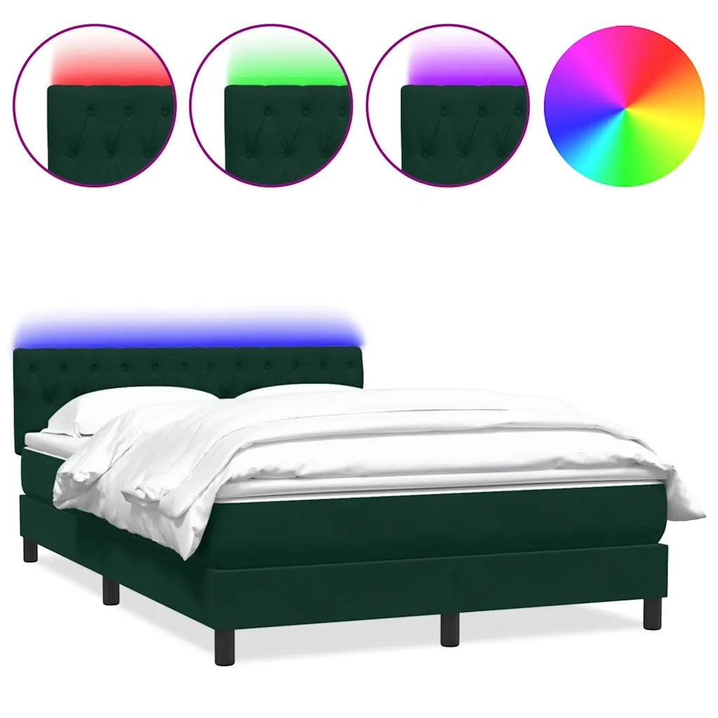 Letto a Molle con Materasso e LED Verde Scuro 160x220 cm Velluto 3317226