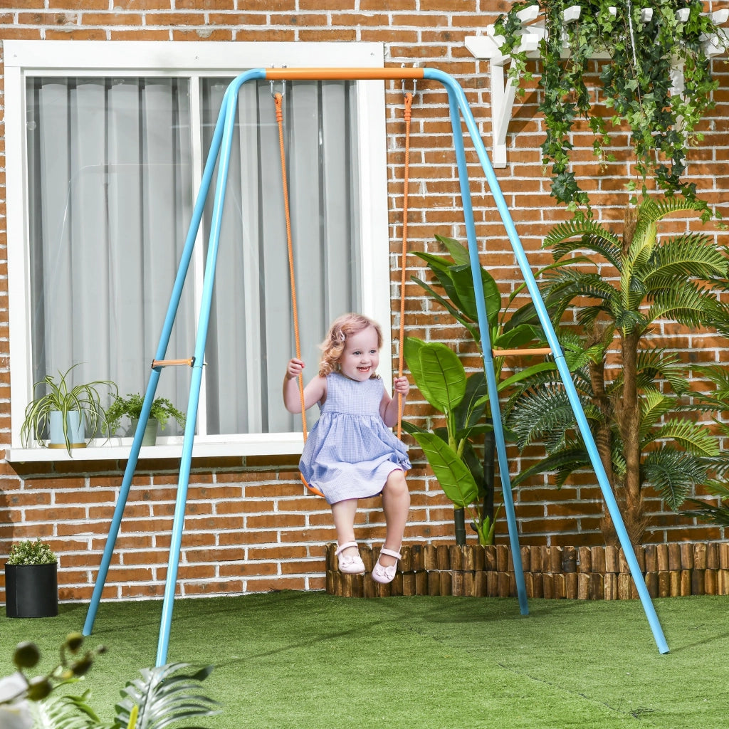 EasyComfort Altalena per Bambini 3-8 Anni da Giardino in Acciaio e PE con Seggiolino e Picchetti, 163x145x181 cm