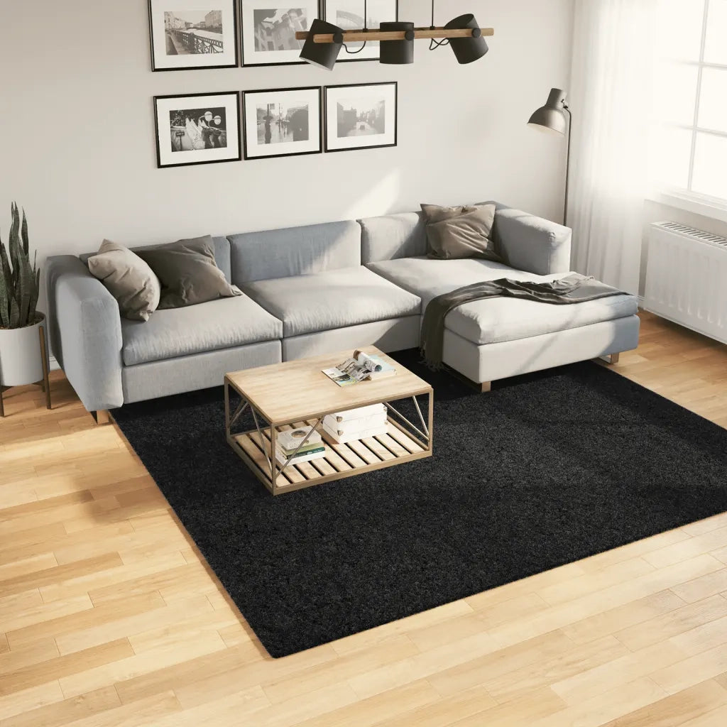 Tappeto del soggiorno | Tappeto OVIEDO a Pelo Corto Nero 240x240 cm