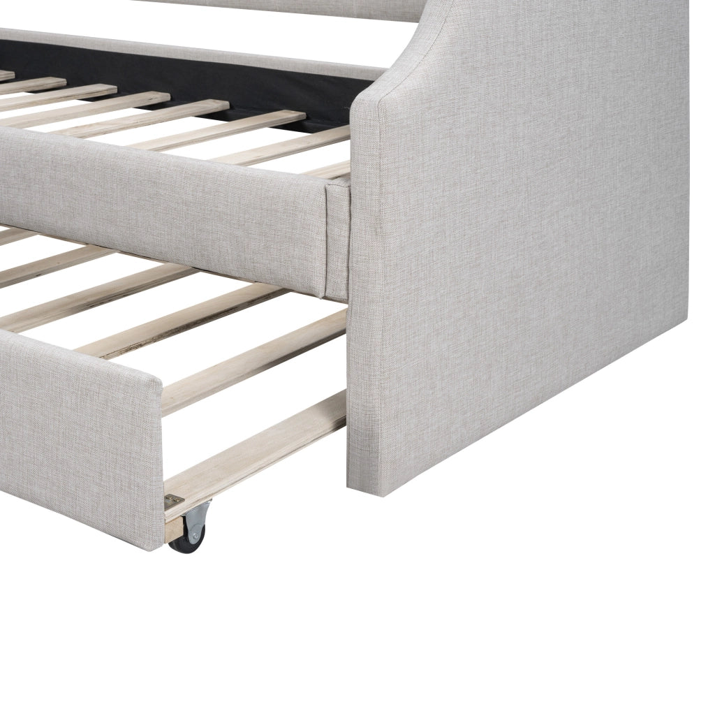 Letto daybed imbottito con letto estraibile, beige, 90 x 200 cm