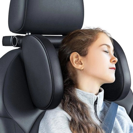 Sostegno auto per la testa, 180 gradi regolabile, multifunzionale, cuscino di pelle respirante, sostegno auto universale per bambini e adulti, nero.