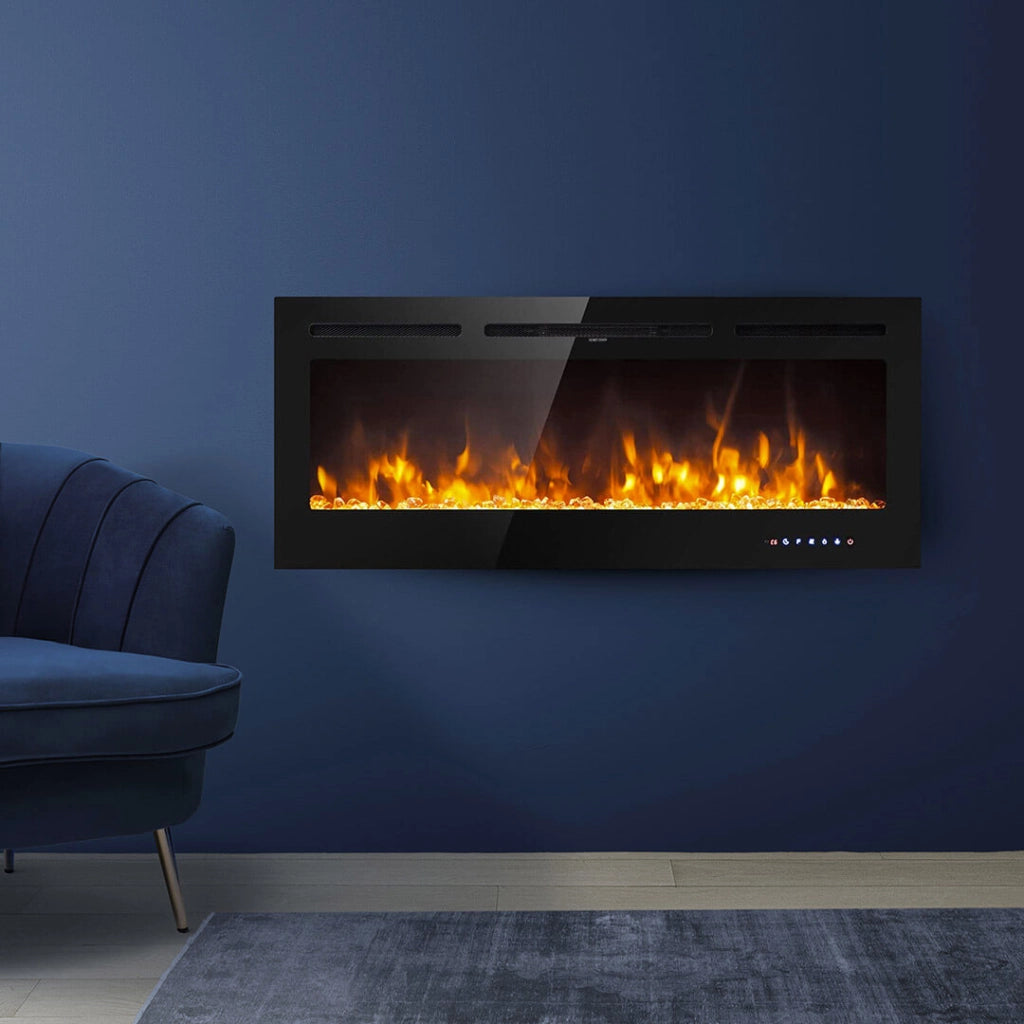 Camino Elettrico da Incasso Effetto Fiamma 101,6x14x54,6 cm 750W/1500W Nero