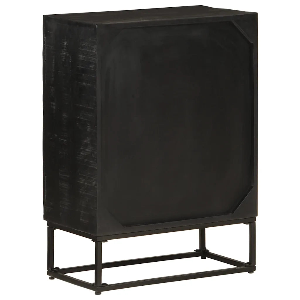 Credenza Nera 55x30x76 cm in Legno Massello di Mango e Ferro 372005