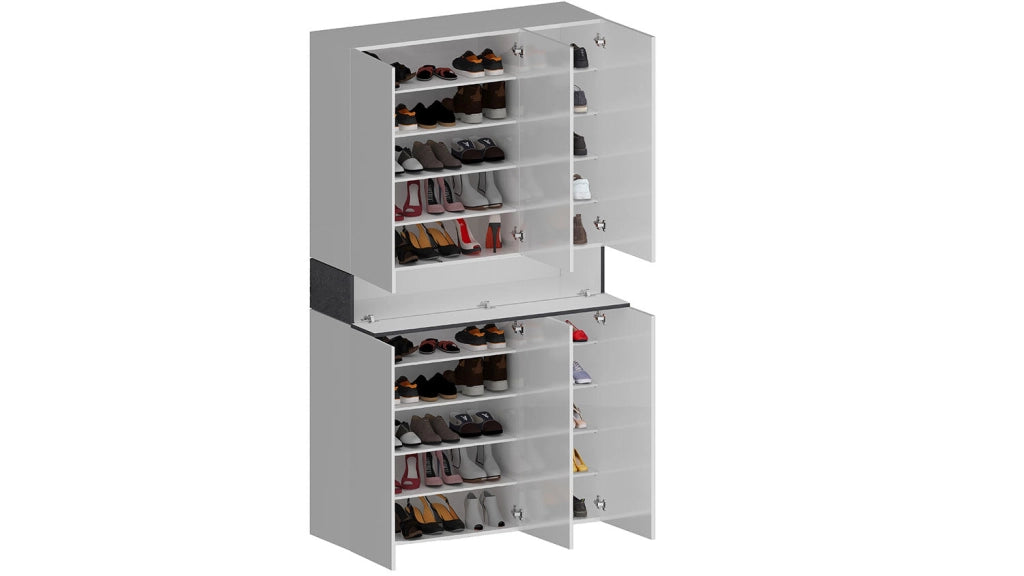 Armadio Scarpiera 6 Ante e 1 Ripiano a Ribalta 114x35x200 cm Savona 6A 1R Bianco Opaco/Grigio Ardesia