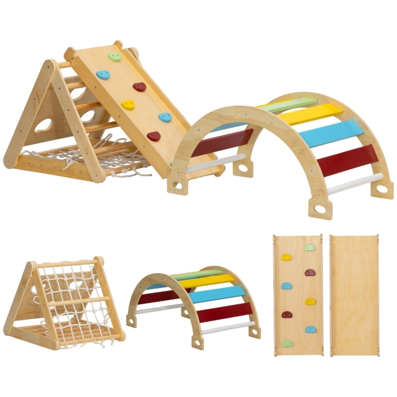 Struttura da arrampicata indoor 7 in 1 con scivolo, arco e rete, multicolore