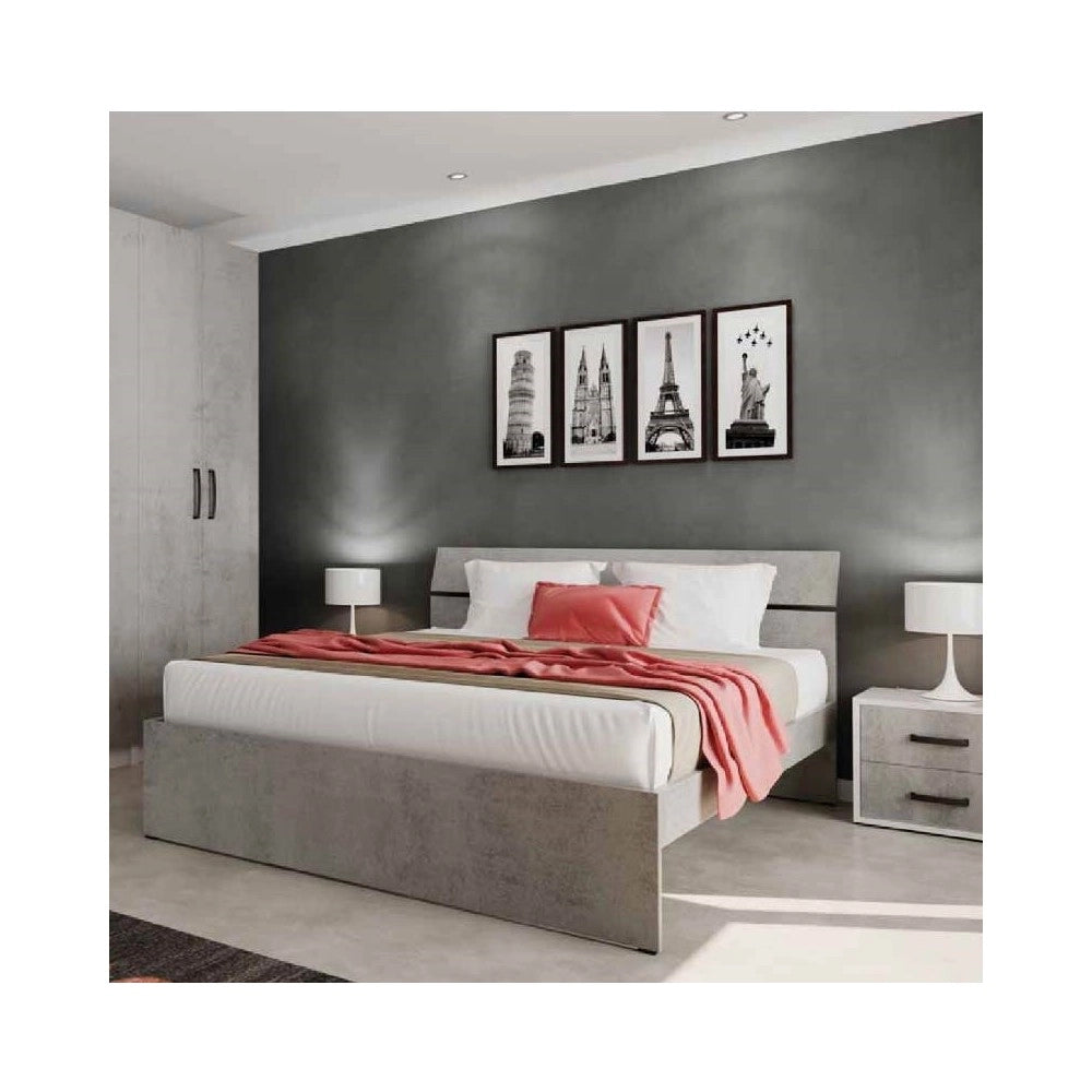 Letto una piazza e mezza in legno colore cemento