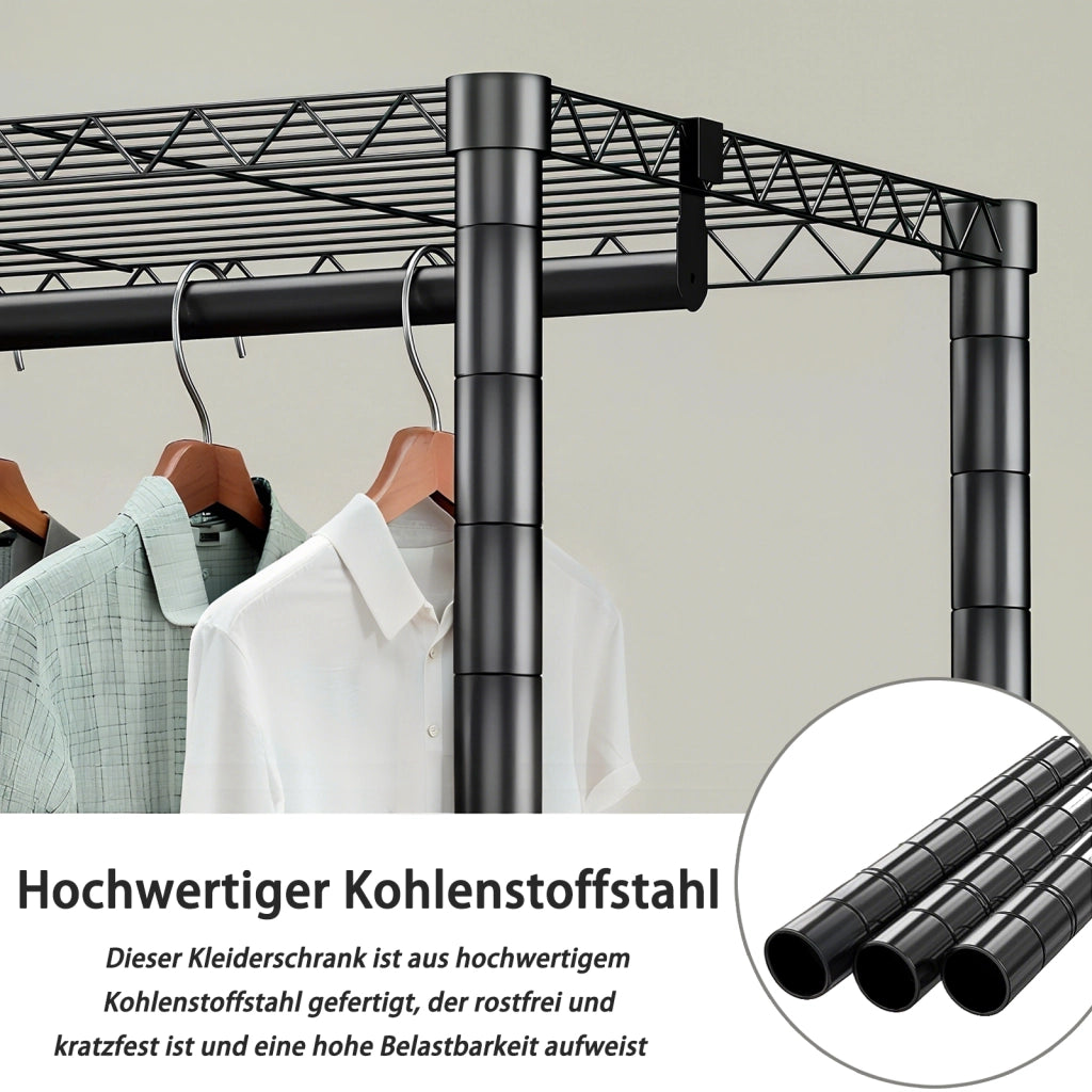PORTA ABITI 80x46x24 cm Nero con 8 ripiani e 5 barre appendiabiti