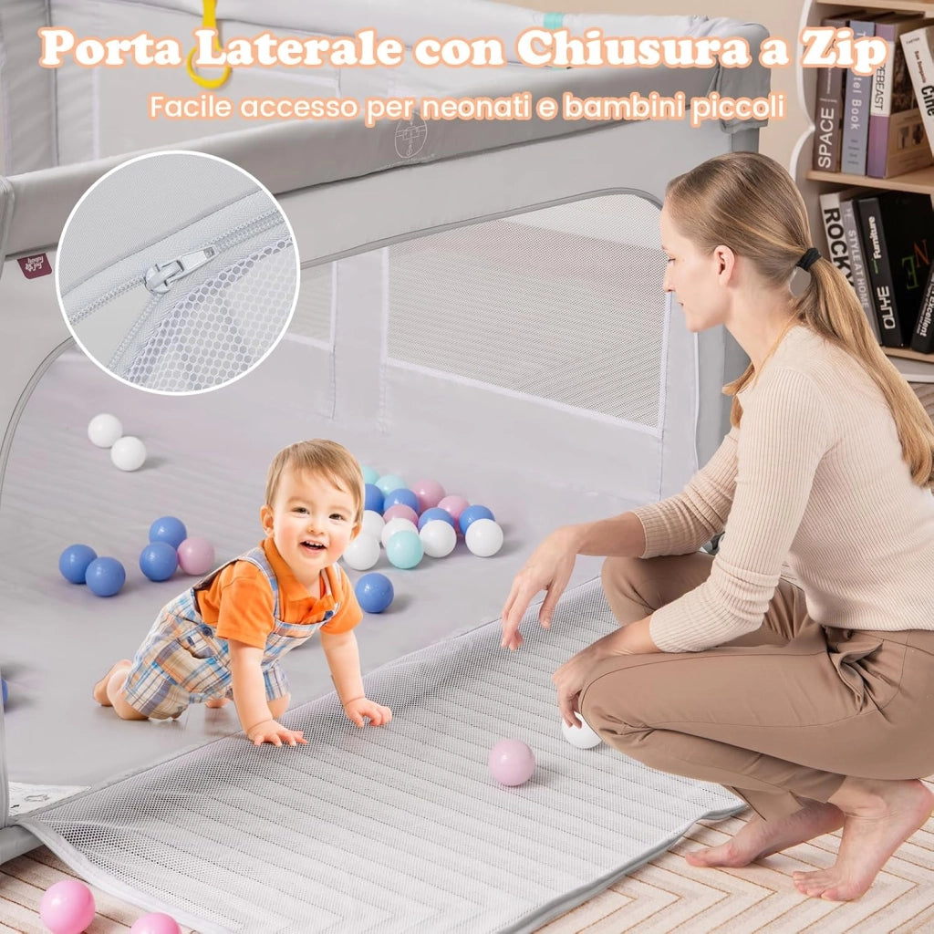 Box per Bambini 127 x 127 cm, Recinto per Bambini Pieghevole in Tessuto Oxford con Rete Traspirante, Box con Giochi che Include 50 Palline, 4 Pezzi Anelli e Borsa (Grigio, 127 x 127 cm)