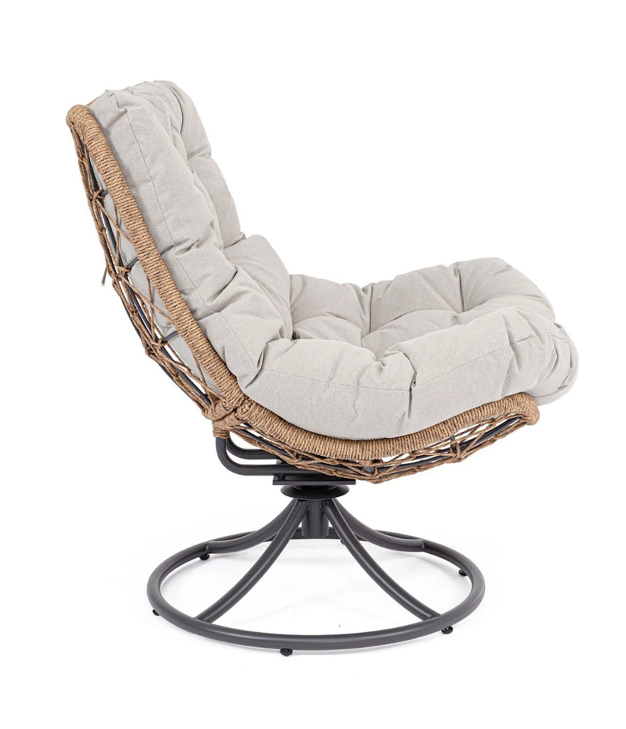 Poltrona Girevole da Esterno con Cuscini 72x83x90h cm in Acciaio e Fibra Sintetica Azores Antracite