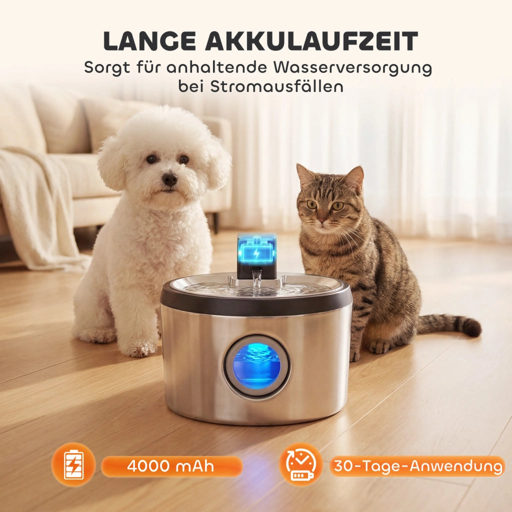 Fontana per Gatti 4L Senza Fili Acciaio Inox con Sensore Movimento 6 Filtri LED ¨C Xylo ¨C Argento