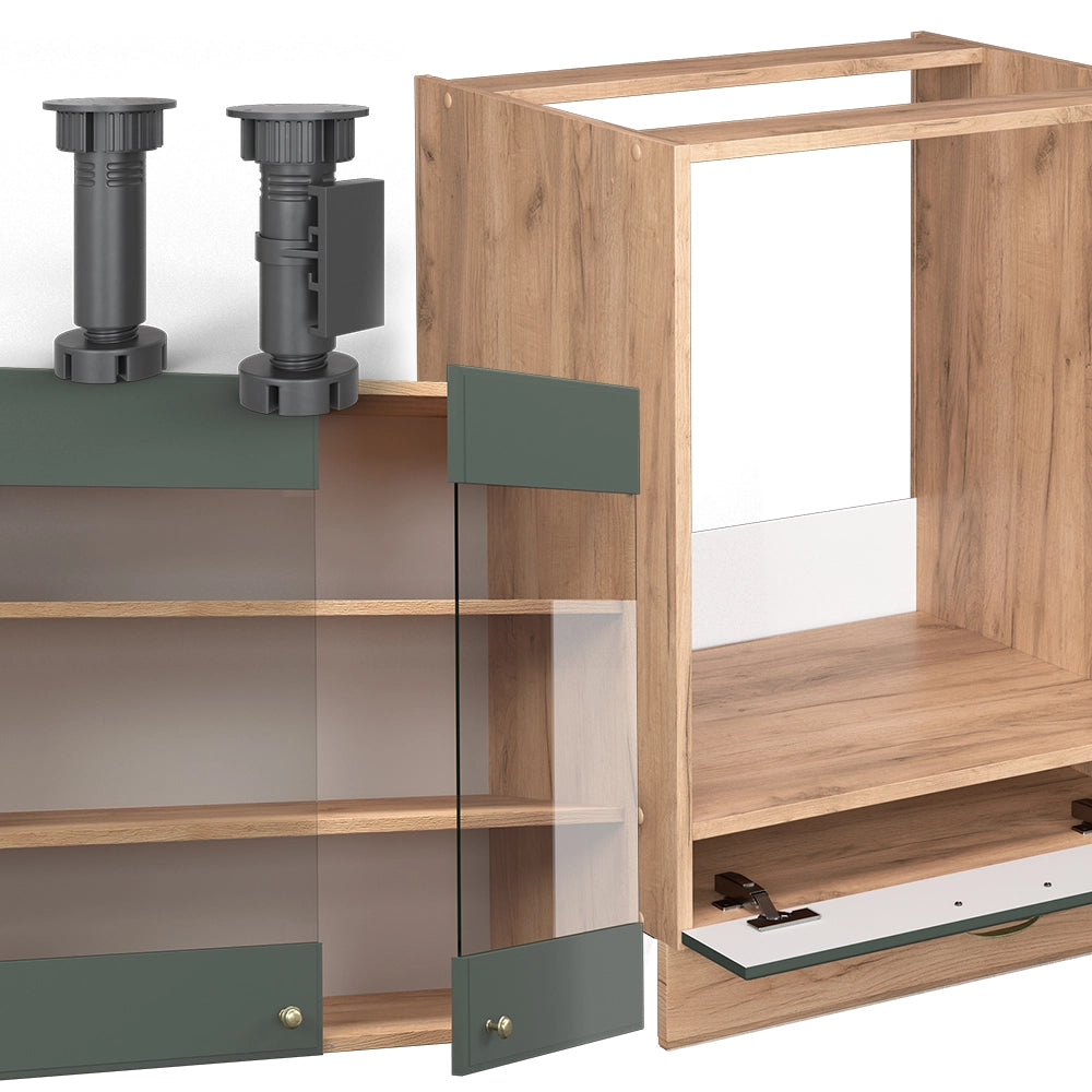 Cucina angolare completa Fame-Line Verde-oro rustico/Rovere dorato 227 x 60 cm, PL Antracite Vicco