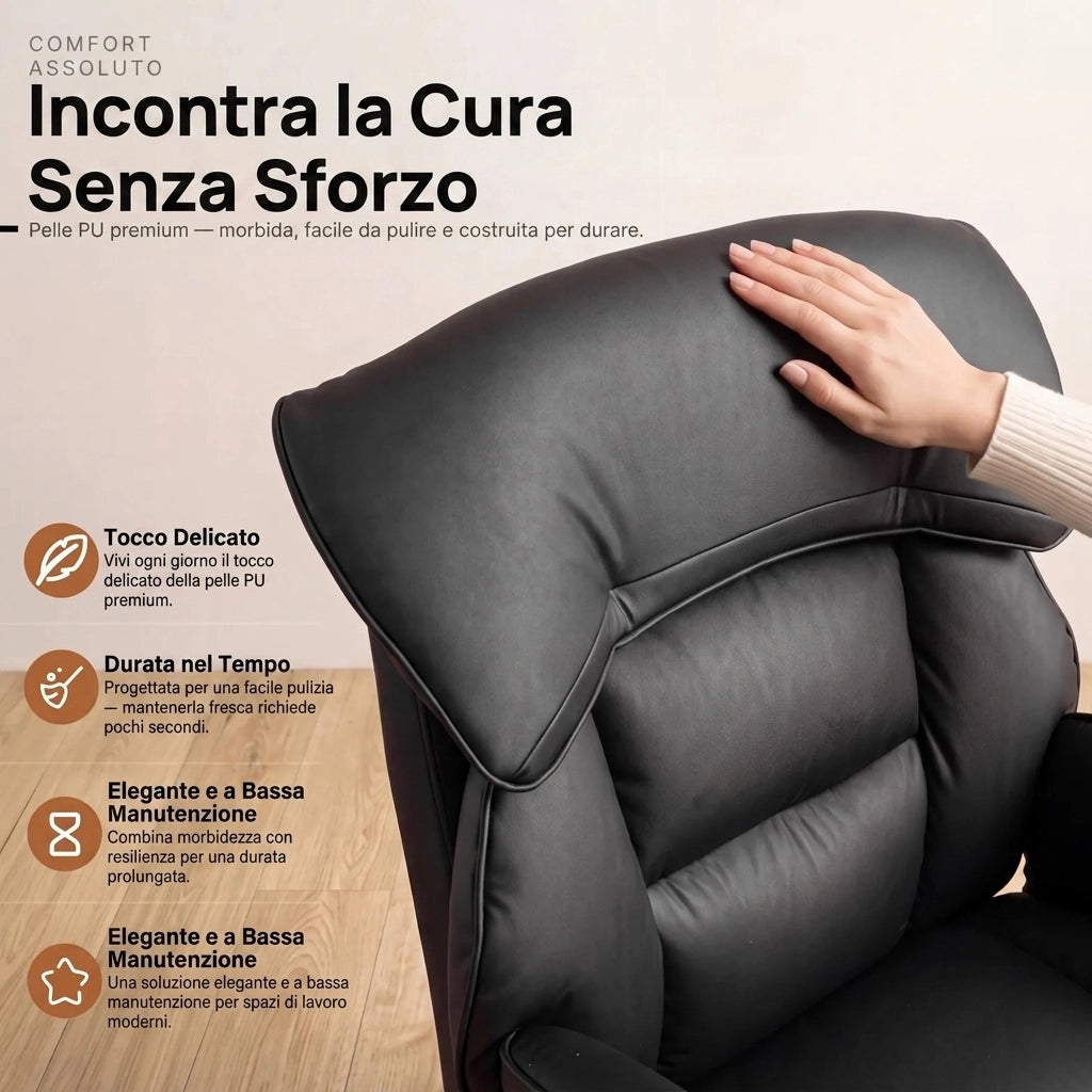 Sedia da ufficio ergonomica - Con corrimano e poggiapiedi - Con braccioli regolabili - Schienale regolabile - Nero