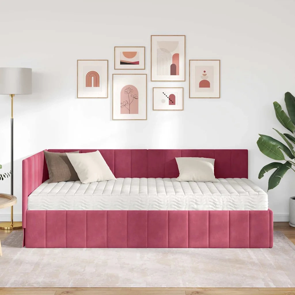 vidaXL Cornice del letto ad angolo Rosso vino 90 x 190 cm Velluto