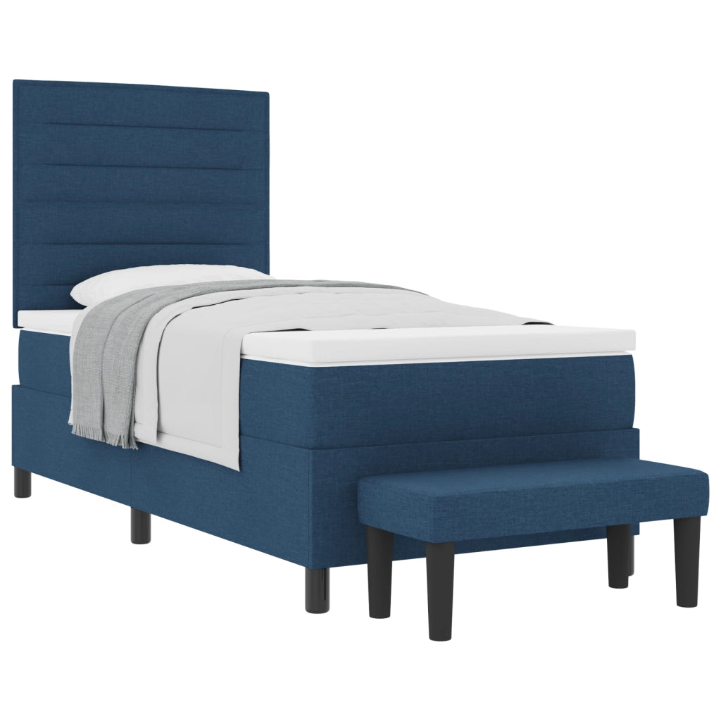Letto con Box Spring con Materasso e Panchina Blu 90x200 cm Tessuto