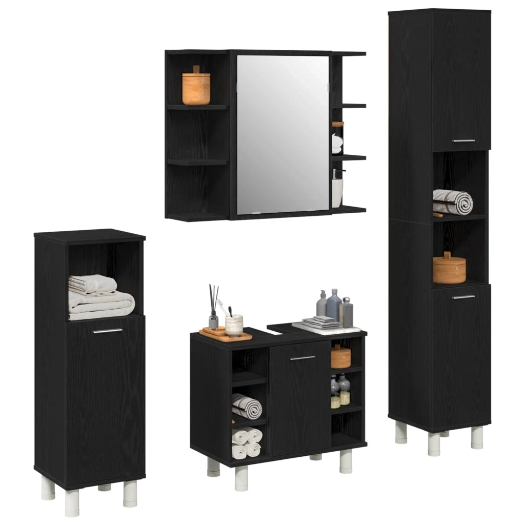 Set di mobili per il bagno 4 pcs Nero 30 x 30 x 179,5 cm 3333047