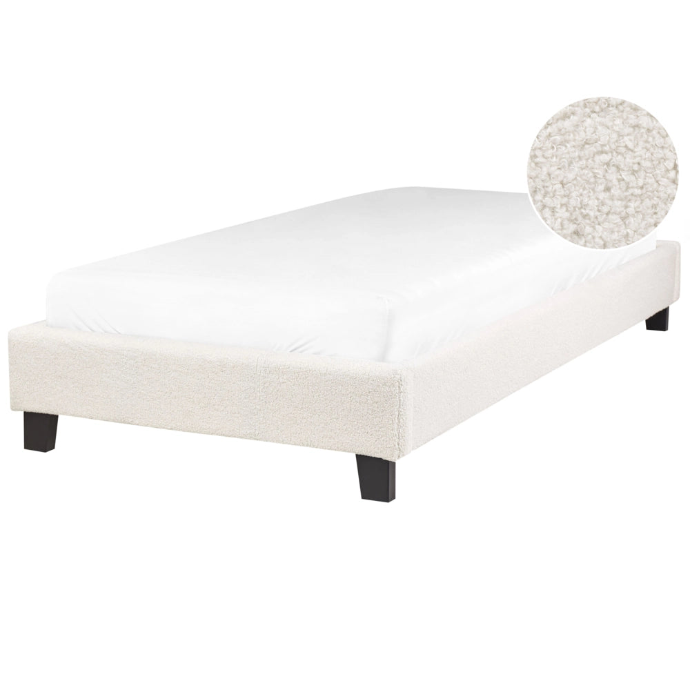 Letto singolo 90 x 200 in bouclé beige chiaro  con rete a doghe senza testiera