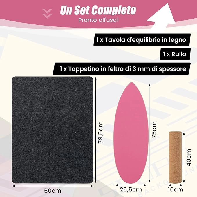 Balance Board in Legno, Tavola di Equilibrio con Rullo e Tappetino per Allenamento Skateboard Hockey Snowboard Surfing, Attrezzi 3 in 1 per Esercizi Equilibrio e Tonificazione Core