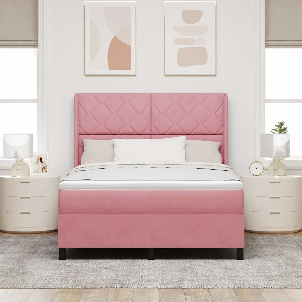 Letto con Box Springs LED e Materasso Rosa 140 x 190 cm Velluto 3343921