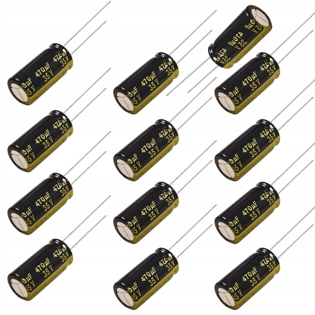 Condensatore Elettrolitico Low ESR 470uF 35V – Alta Efficienza, Dimensioni Compatte 10x17mm, Interasse 5mm