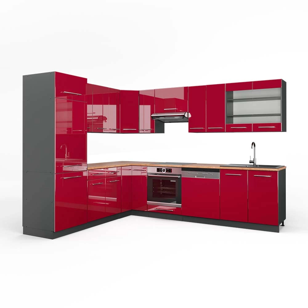 Cucina angolare completa Fame-Line Bordeaux lucido/Antracite 287 x 60 cm, PL Rovere Vicco