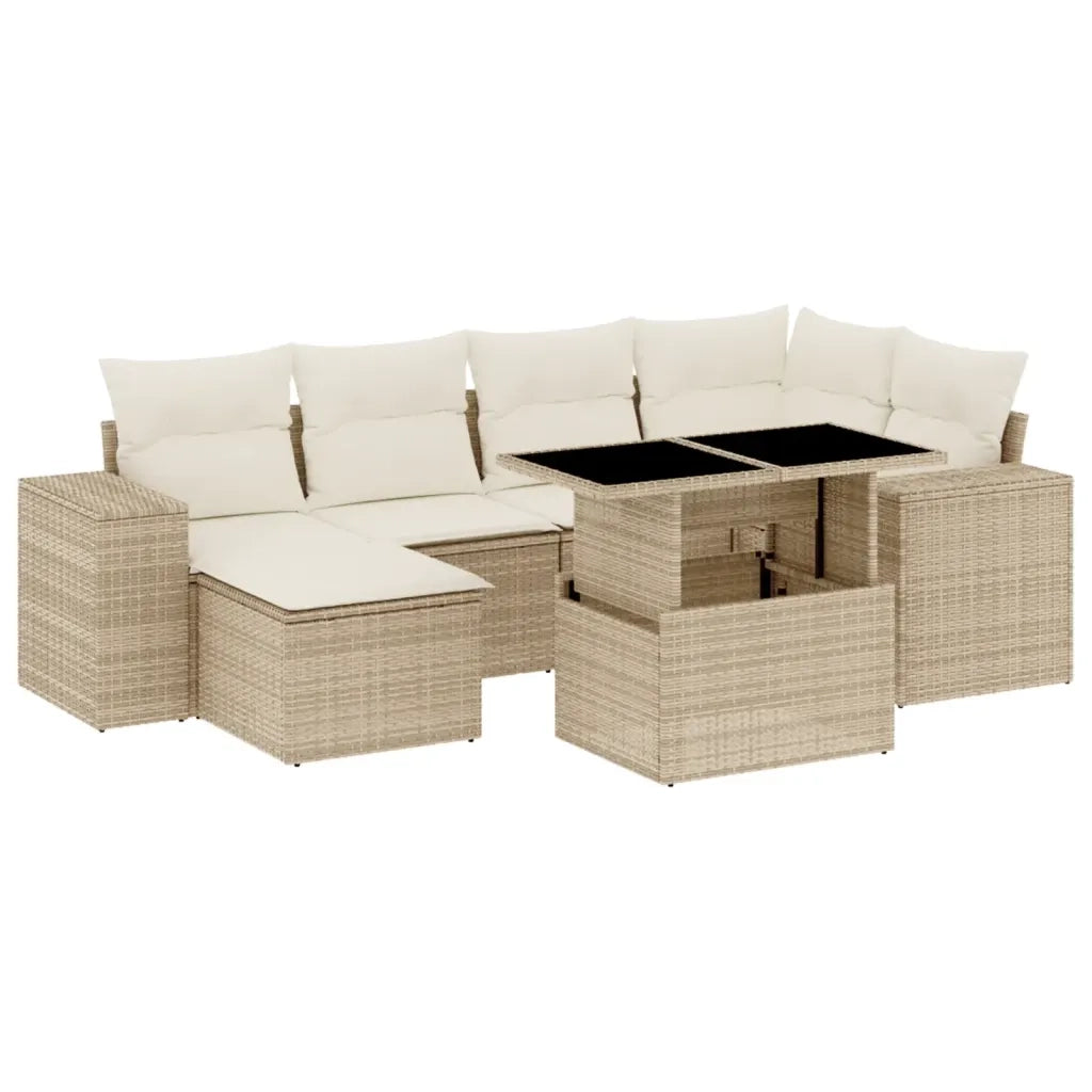 Set Divani da Giardino 7 pz con Cuscini Beige in Polyrattan 3269308