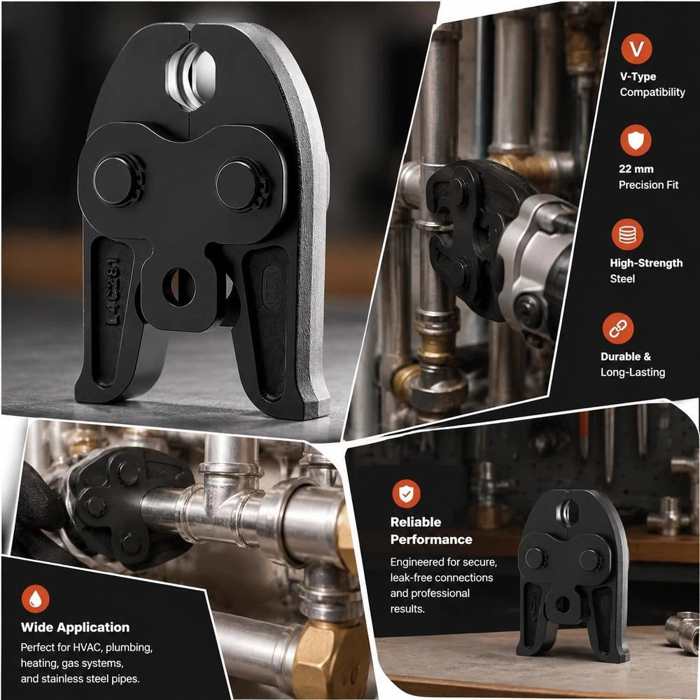 V22 Press Jaw, 22 Mm Crimping Tool For V-type Stainless Steel Pipes, Crimping Jaws Made Of Steel, Compatible With Standard Crimping Tools, Ideal For Heating, Ventilation And Air Conditioning Systems, Gas Lines