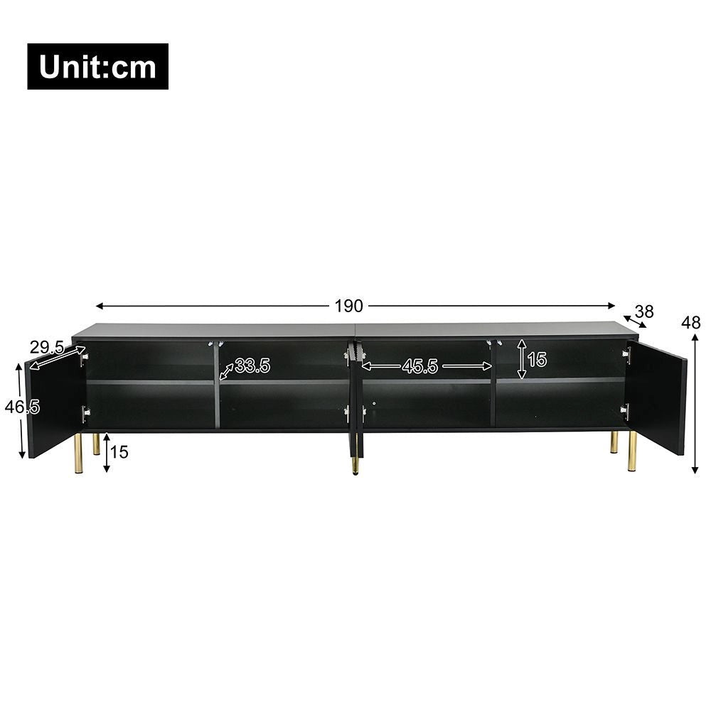 Mobile TV design - Xylo - 190x38x48 cm - Nero - Porte rainur?? piedi dorati