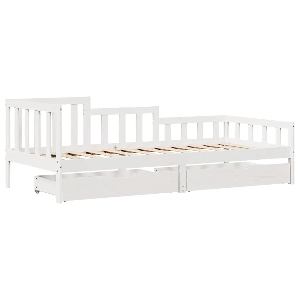 Dormeuse con Cassetti Bianco 90x200 cm Legno Massello di Pino