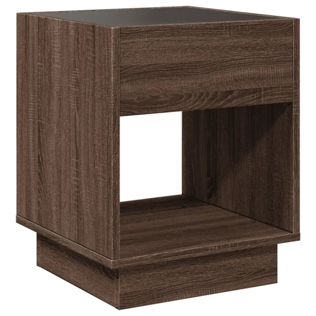 Comodino con LED Infinity-Tavolino da notte Rovere Marrone 40x40x50 cm