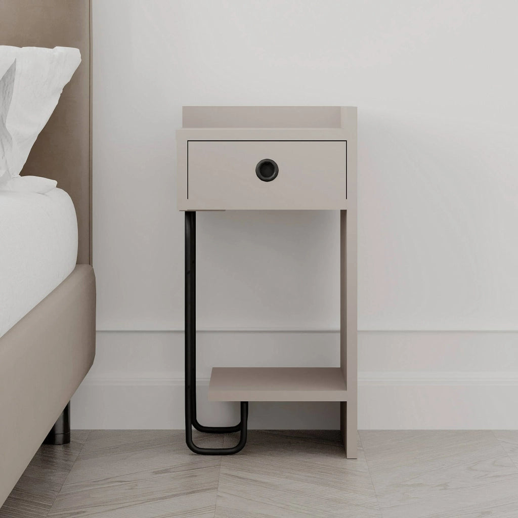 Halola, Comodino un Cassetto, 32x30x61h cm Grigio Tortora