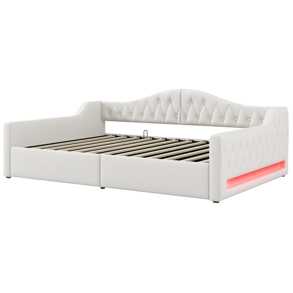 Letto Giorno Imbottito 140x200 con LED e Contenitore Beige