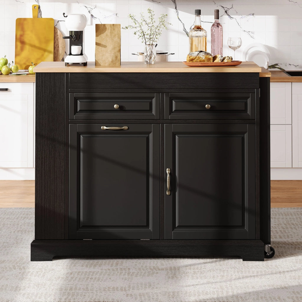 Mobile contenitore cucina con 2 cassetti; vano rifiuti e ripiano - per cucina - in MDF - nero - 112×45×92 cm